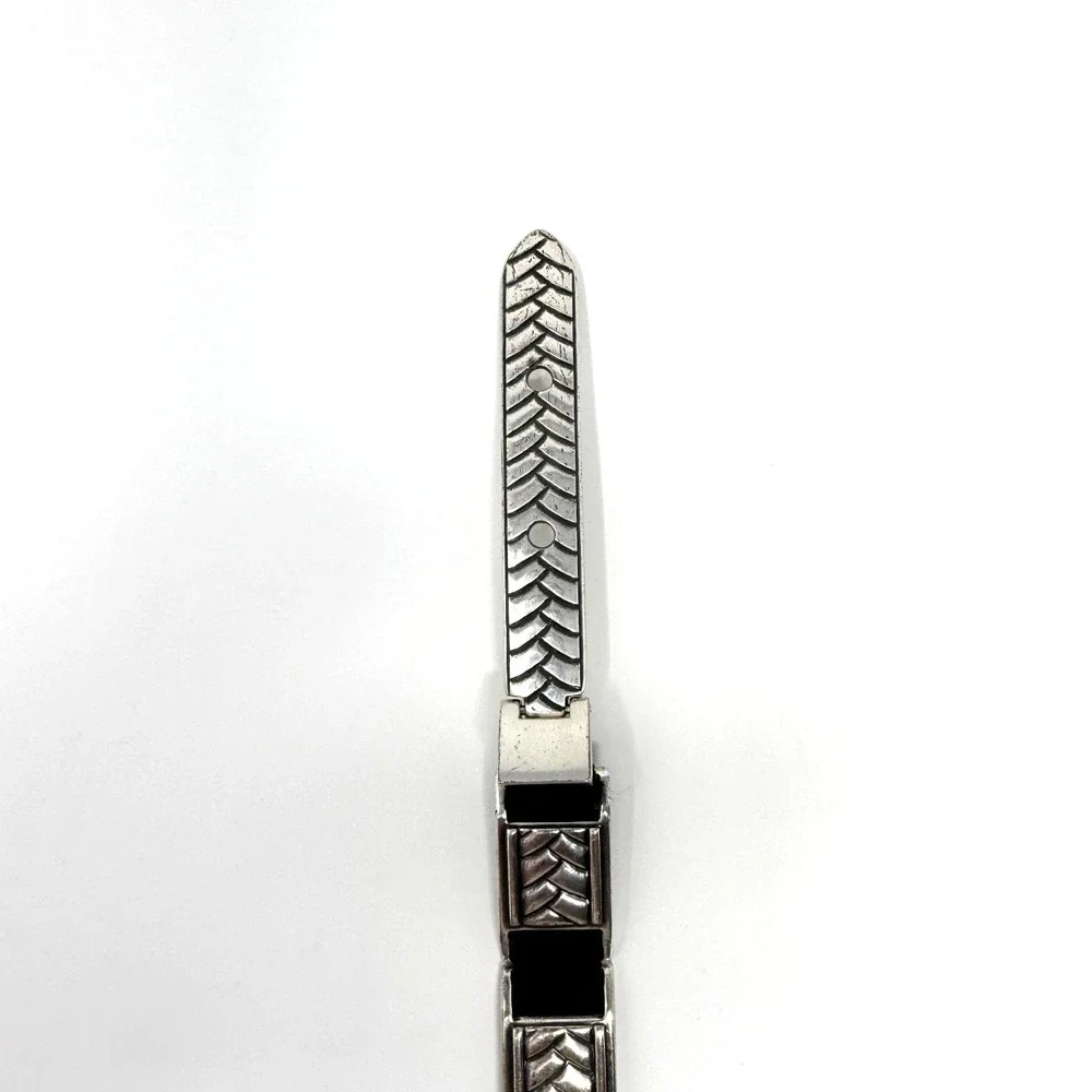 Chico's Large Elastic Stretch Belt Black Silver Tone Metal Size L‎